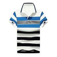 Men\'s Casual/Daily Simple Summer Polo, Striped Shirt Collar Short Sleeve Cotton Thin