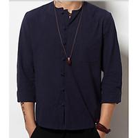 mens casualdaily simple shirt solid round neck sleeve linen