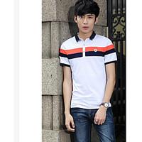 Men\'s Casual/Daily Simple Summer T-shirt, Striped Shirt Collar Short Sleeve Cotton Medium