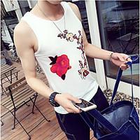 mens casualdaily simple t shirt print round neck sleeveless cotton