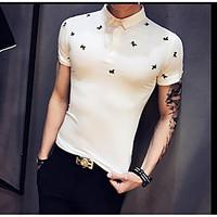 Men\'s Other Casual Simple Summer T-shirt, Solid Button Down Collar Short Sleeve Cotton Thin