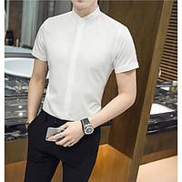 mens casual simple summer shirt solid stand short sleeve polyester