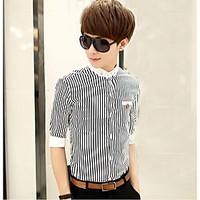 Men\'s Casual/Daily Work Party Simple Street chic Summer Shirt, Striped Shirt Collar ½ Length Sleeve Cotton Medium