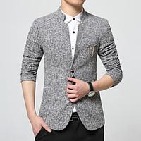 Men\'s Going out Party Sexy Cute Spring Fall Blazer, Solid V Neck Long Sleeve Regular Cotton Acrylic