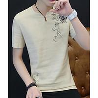 mens casual simple summer t shirt floral round neck short sleeve linen