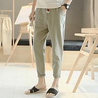 mens mid rise micro elastic chinos pants simple harem solid