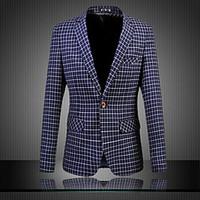 Men\'s Casual/Daily Party Vintage Simple Spring Fall Blazer, Print Notch Lapel Long Sleeve Regular Cotton Polyester Oversized