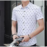 Men\'s Going out Simple Shirt, Polka Dot Shirt Collar Short Sleeve Cotton