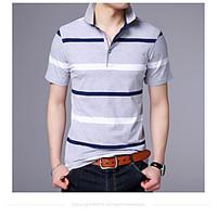 mens daily casual simple polo striped shirt collar short sleeve cotton