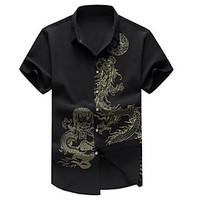 Men\'s Casual Chinoiserie Summer Shirt, Solid Stand Short Sleeve Cotton Thin