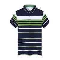 Men\'s Casual Simple Summer T-shirt, Striped Shirt Collar Short Sleeve Cotton Thin