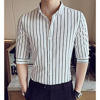 Men\'s Business Daily Casual Simple Shirt, Striped Shirt Collar Short Sleeve Cotton