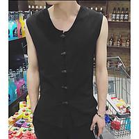 mens daily simple t shirt solid round neck sleeveless cotton