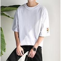 mens daily simple t shirt solid round neck length sleeve cotton