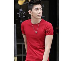 mens casualdaily simple shirt solid round neck short sleeve cotton