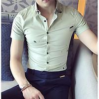 Men\'s Casual/Daily Simple Shirt, Solid Shirt Collar Short Sleeve Cotton Thin