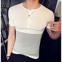 mens casualdaily simple t shirt color block round neck short sleeve co ...