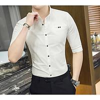 Men\'s Casual/Daily Simple Shirt, Solid Shirt Collar ½ Length Sleeve Cotton Thin