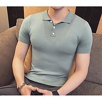 mens casualdaily simple t shirt solid shirt collar short sleeve cotton ...