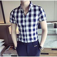 Men\'s Casual/Daily Simple Shirt, Print Shirt Collar Short Sleeve Cotton Thin