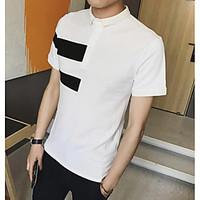 mens casualdaily simple t shirt striped shirt collar short sleeve cott ...