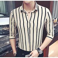 Men\'s Casual/Daily Simple Shirt, Striped Shirt Collar ½ Length Sleeve Cotton Thin