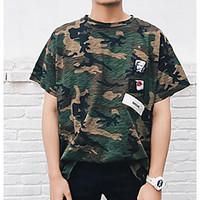 Men\'s Casual/Daily Simple T-shirt, Camouflage Round Neck Short Sleeve Cotton Thin