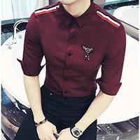 mens casualdaily simple shirt solid shirt collar sleeve polyester thin