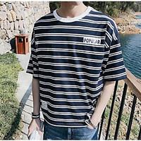 Men\'s Casual/Daily Simple T-shirt, Striped Round Neck Short Sleeve Cotton Thin