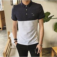 Men\'s Casual/Daily Simple T-shirt, Color Block Shirt Collar Short Sleeve Cotton Thin