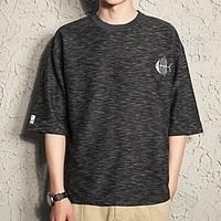 mens casualdaily simple t shirt print round neck length sleeve cotton  ...