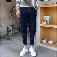 mens mid rise micro elastic jeans pants simple skinny solid