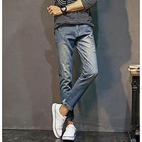 mens mid rise micro elastic jeans pants simple skinny solid