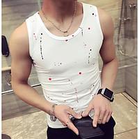 Men\'s Work Simple Tank Top, Print Round Neck Sleeveless Cotton Thin