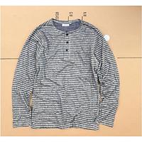 Men\'s Casual/Daily Beach Sports Simple All Seasons T-shirt, Striped Round Neck Long Sleeve Cotton Medium