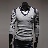 Men\'s Casual/Daily Regular Pullover, Print V Neck Long Sleeve Nylon Spring Medium Micro-elastic