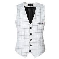 mens plaids casual work blazer cotton polyester sleeveless black blue  ...