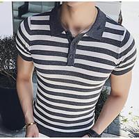 Men\'s Casual Simple Polo, Striped Shirt Collar Short Sleeve Cotton