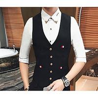 Men\'s Work Simple Spring Vest, Solid V Neck Sleeveless Short Polyester