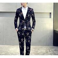 mens going out street chic spring suit print shirt collar long sleeve  ...