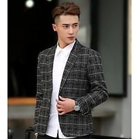 Men\'s Going out Vintage Spring Blazer, Plaid Shirt Collar Long Sleeve Regular Polyester