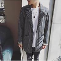 Men\'s Going out Street chic Spring Blazer, Striped Shirt Collar Long Sleeve Regular Others