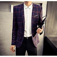 mens work vintage spring blazer plaid shirt collar long sleeve short o ...