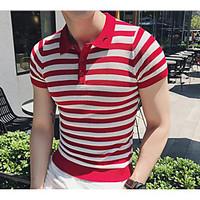 mens casual simple summer polo striped shirt collar short sleeve cotto ...