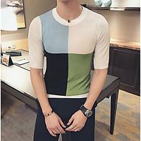 mens casualdaily simple regular pullover patchwork round neck length s ...