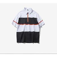 mens daily casual street chic polo color block shirt collar short slee ...