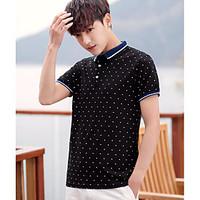 mens daily simple polo round dots shirt collar short sleeve cotton