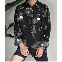 Men\'s Casual/Daily Simple Spring Summer Shirt, Print Shirt Collar Long Sleeve Cotton Thin