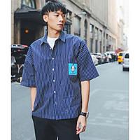 Men\'s Casual/Daily Simple Spring Summer Shirt, Striped Shirt Collar Short Sleeve Cotton Thin