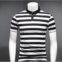 Men\'s Daily Simple Polo, Striped Shirt Collar Short Sleeve Cotton